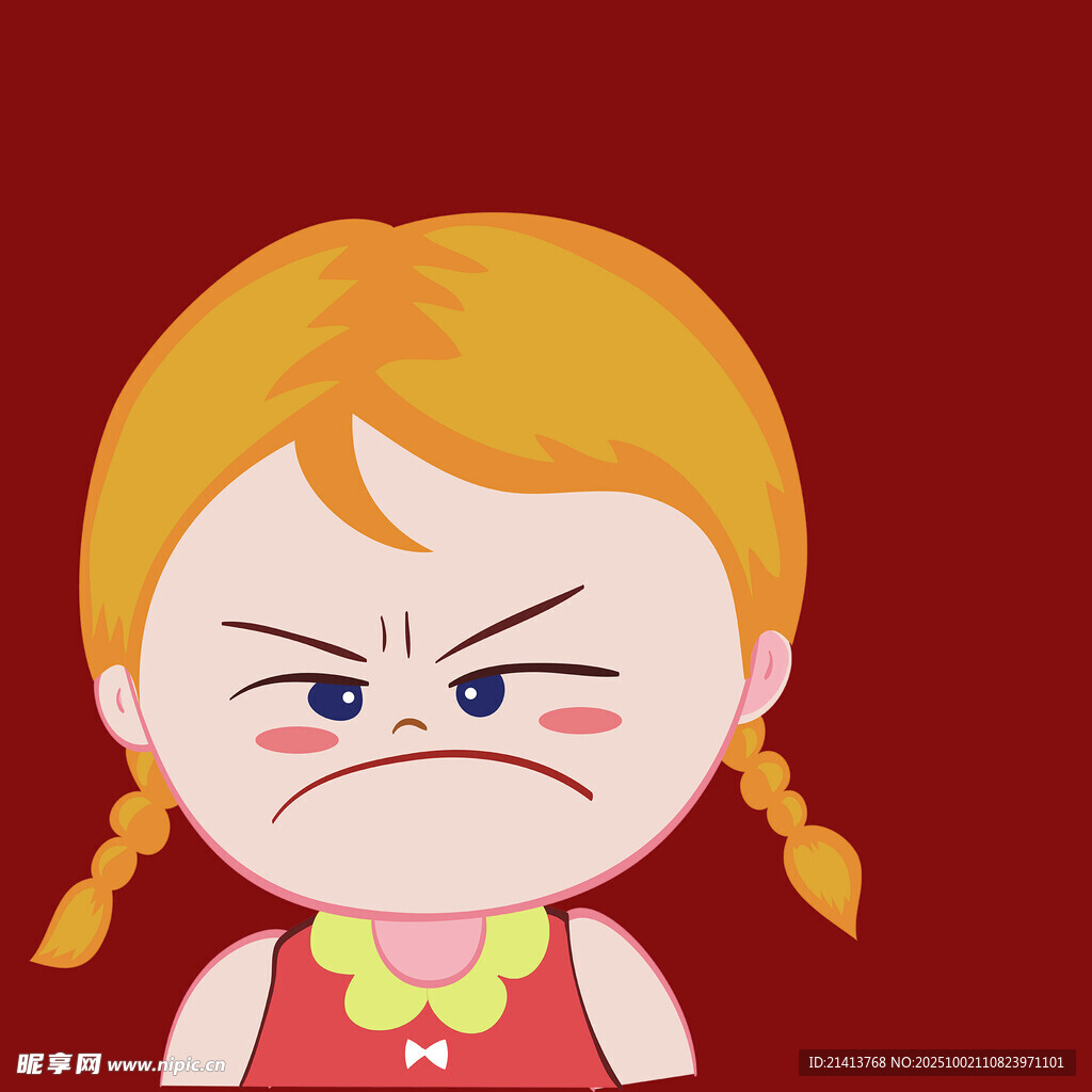 生气的双马尾小女孩