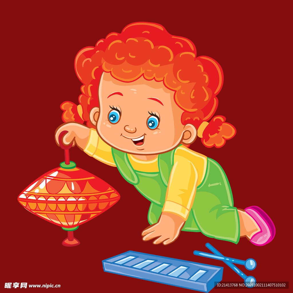 小女孩玩灯笼与电子琴