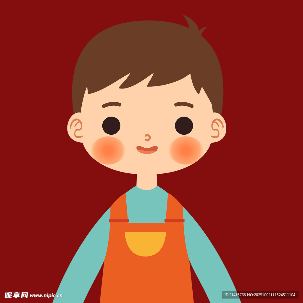 可爱小男孩穿着橙色围裙