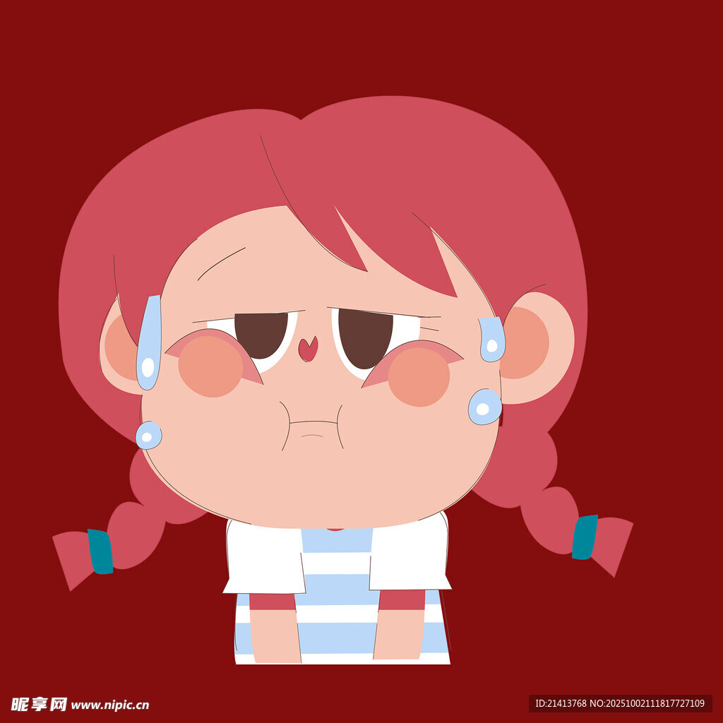 扎辫女孩含泪表情图