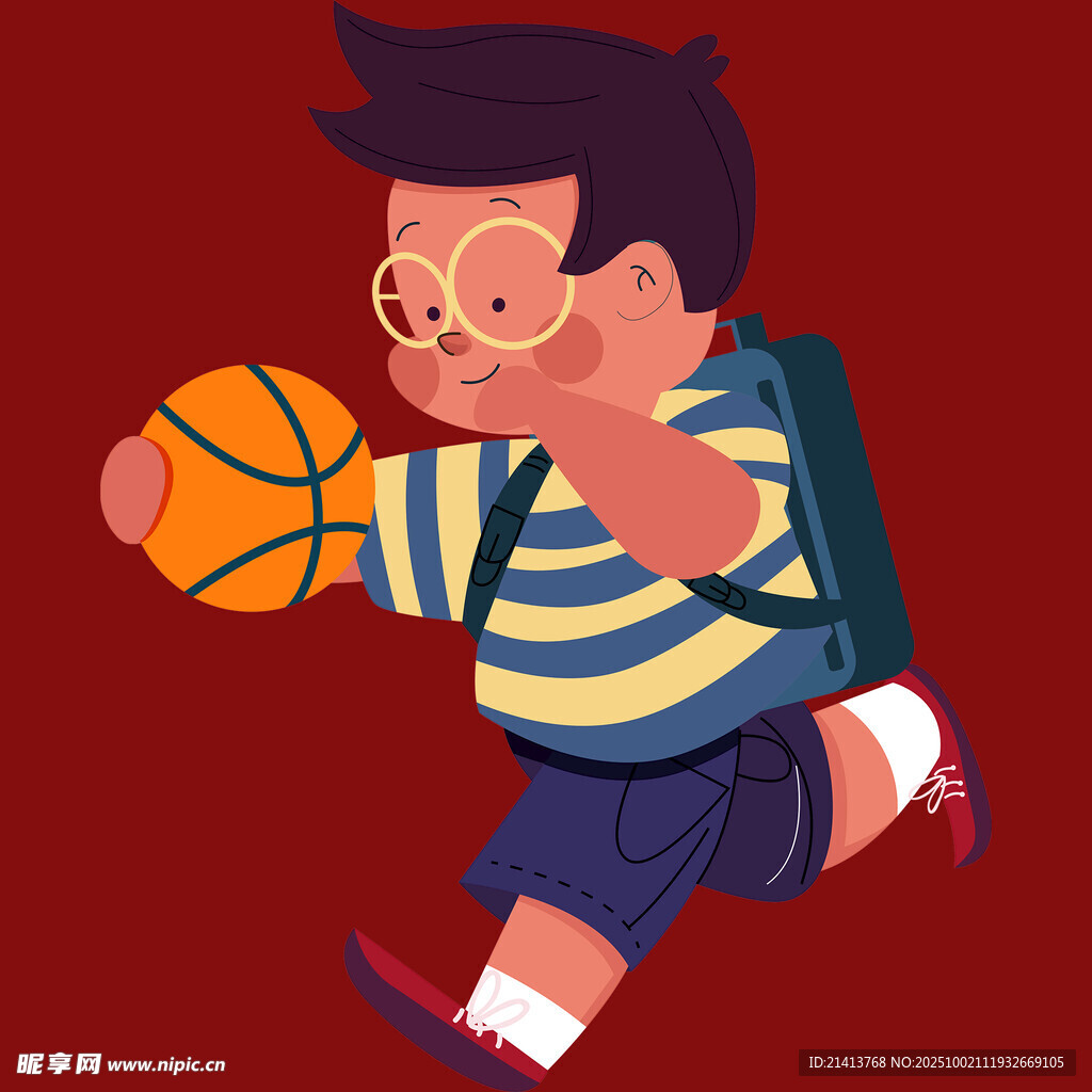 背着书包奔跑的篮球少年