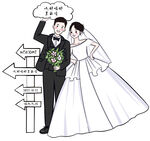 新婚夫妇面对选择方向