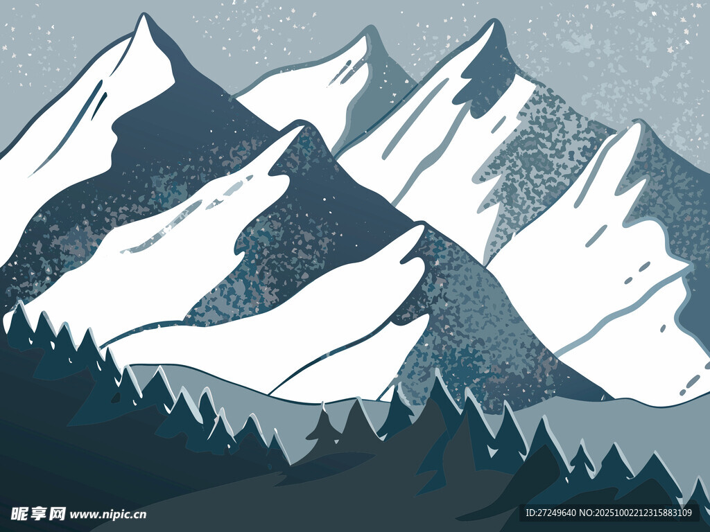 雪山森林风景插画