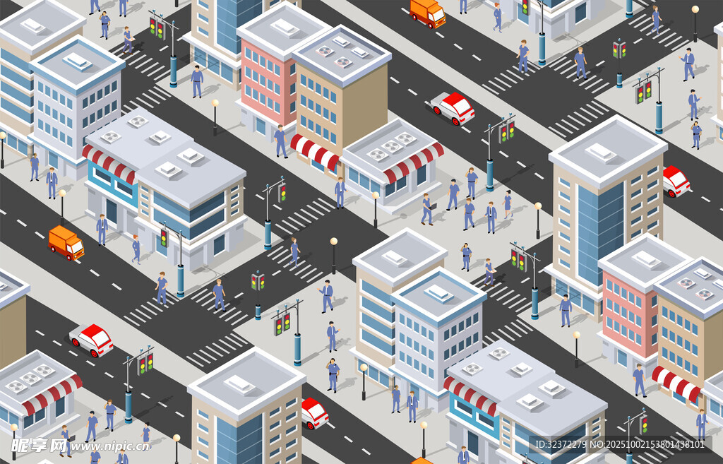城市建筑等距风格插画
