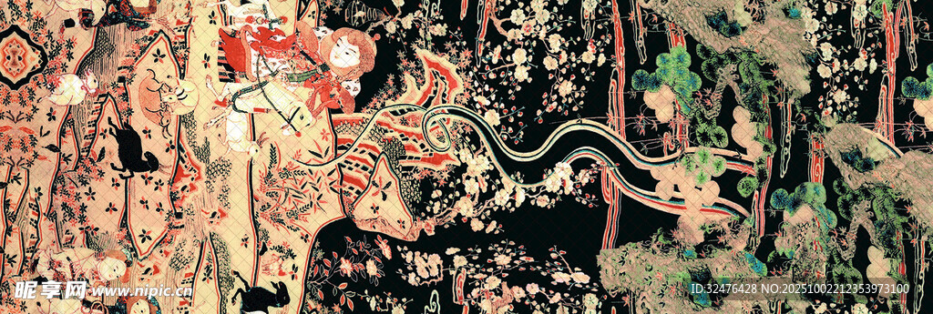中式古典花卉图案织物