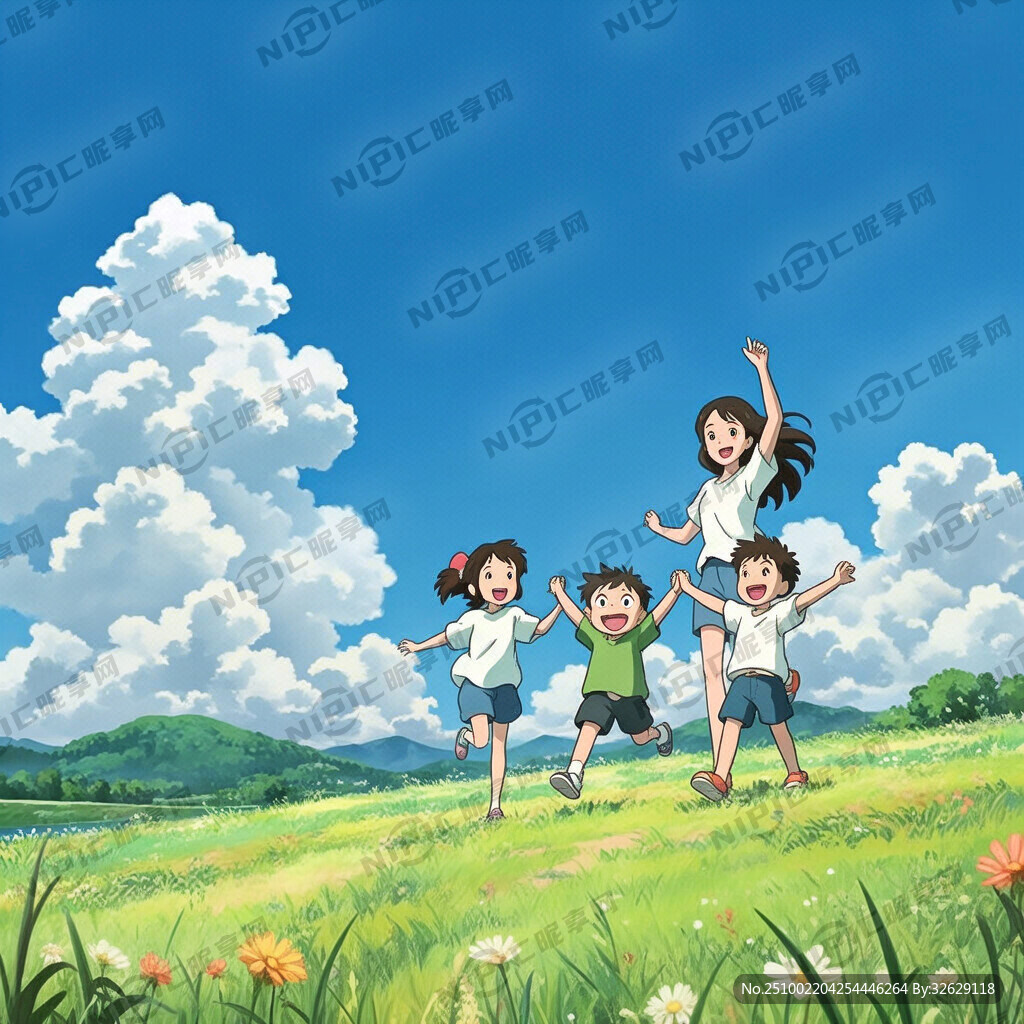 爸爸妈妈带着儿子女儿一家四口在