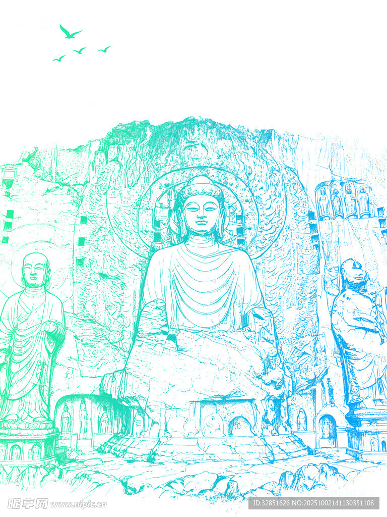 龙门石窟白描图