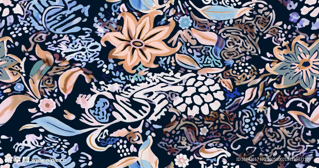 蓝调花卉图案纹理设计