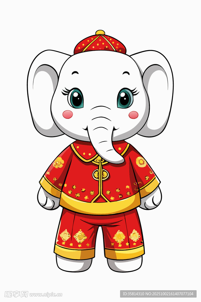 喜庆小象穿中式传统服饰