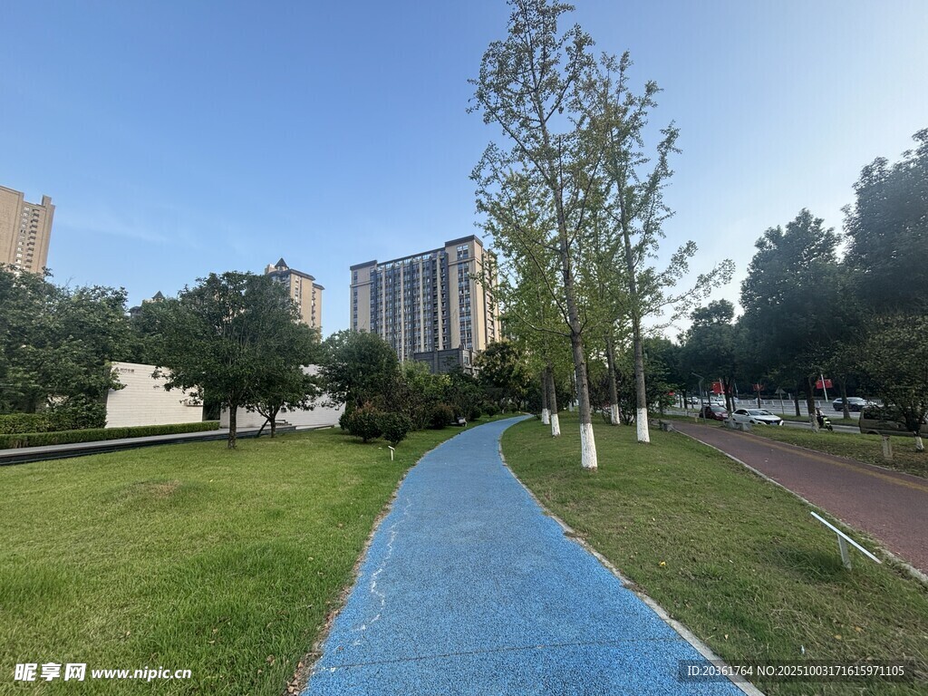 城市中的清新蓝色步道