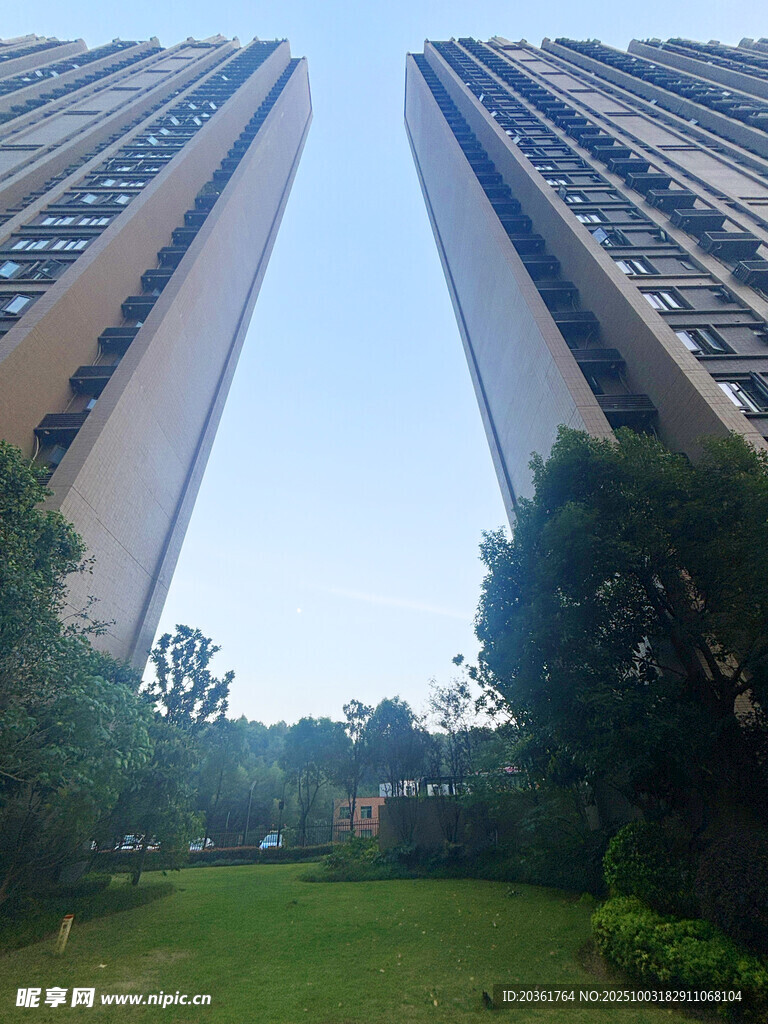 高层住宅旁的绿意景观