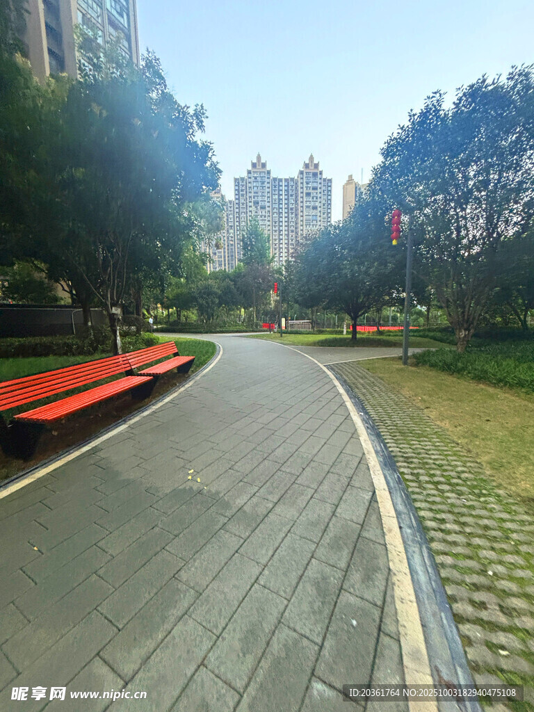 小区内的宁静林荫步道