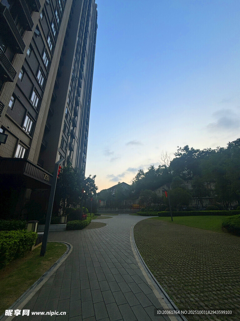 小区内的幽静道路与建筑