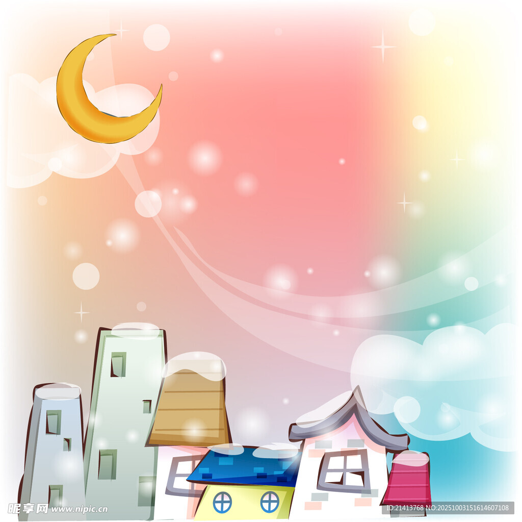 梦幻月夜下的可爱小村落