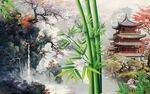 中式园林景致翠竹伴古建