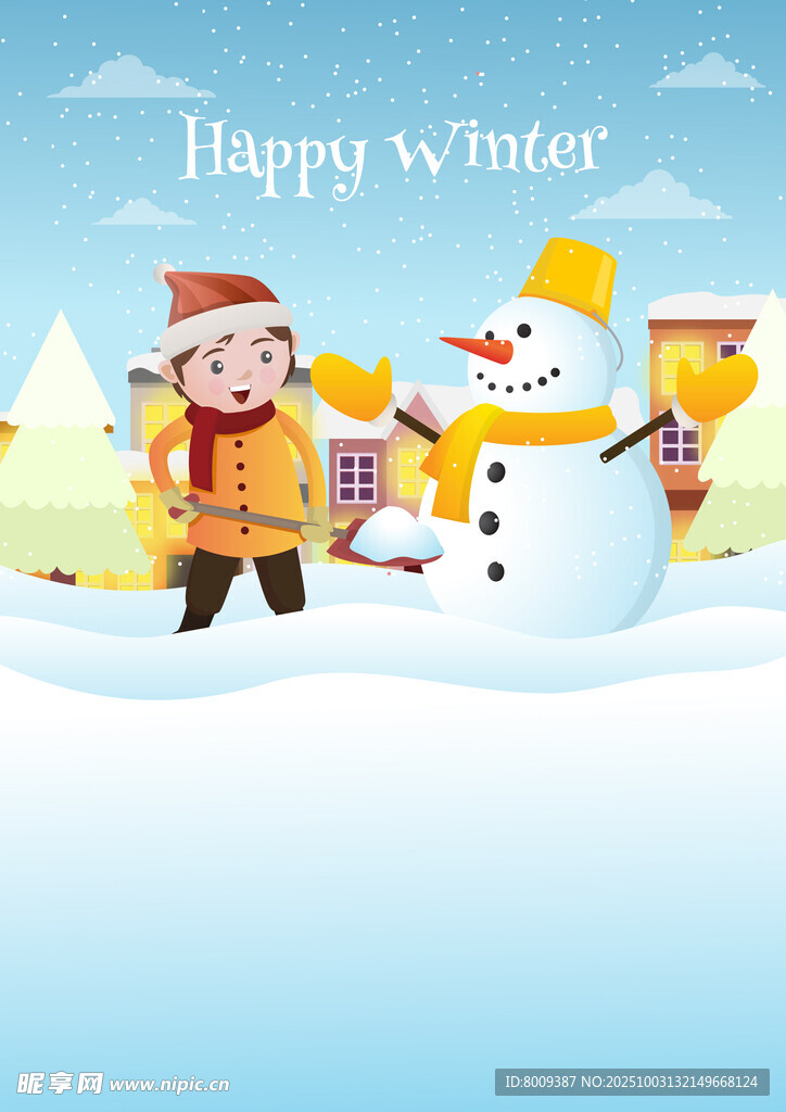 冬日孩童与雪人欢乐互动