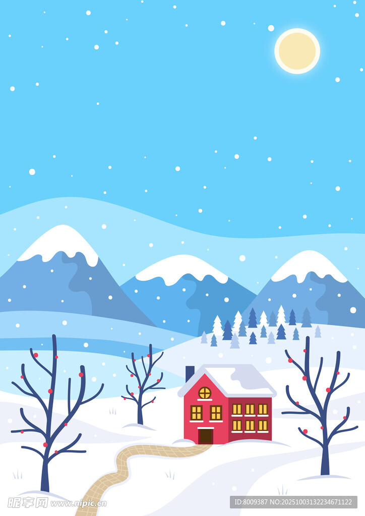 冬日乡村雪景小屋