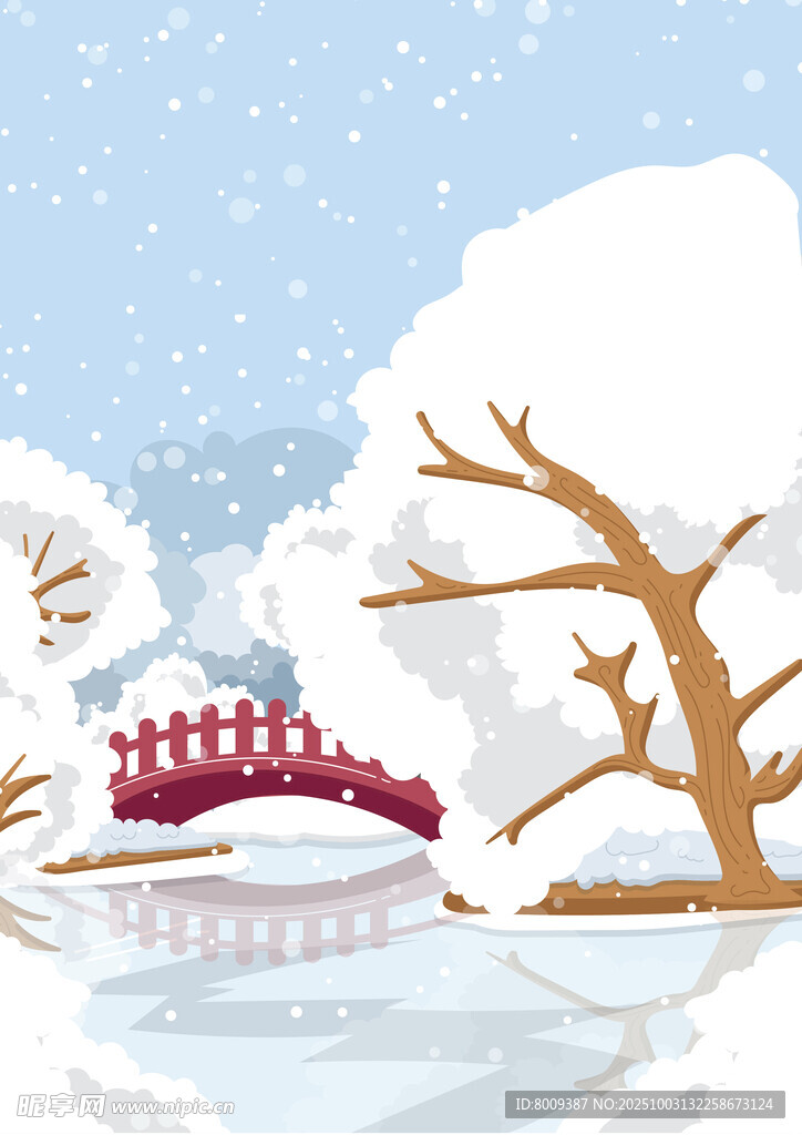 冬日雪景中的红桥