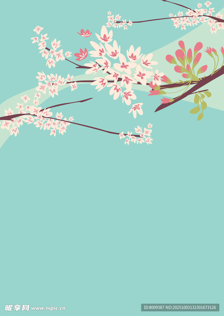 淡蓝背景下的烂漫樱花枝