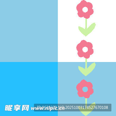 蓝白背景带粉色花朵图案