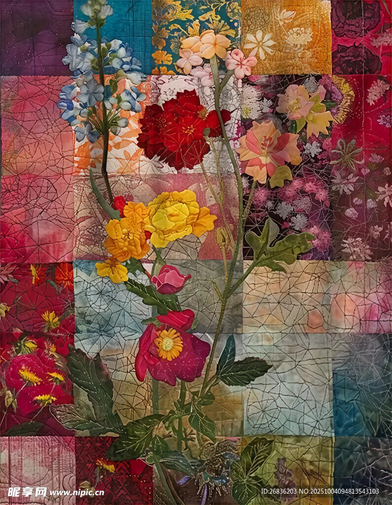 多彩花卉拼接艺术画作