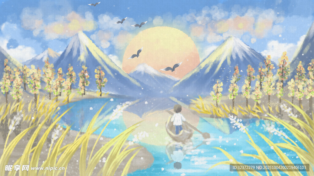 湖畔山野间的悠然垂钓场景