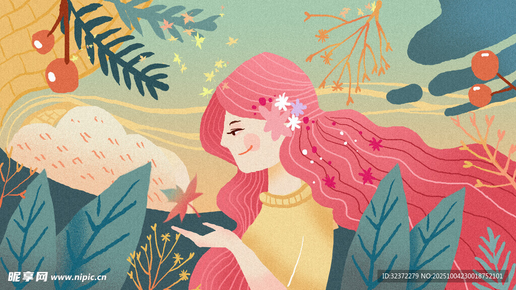 梦幻森林中的长发少女