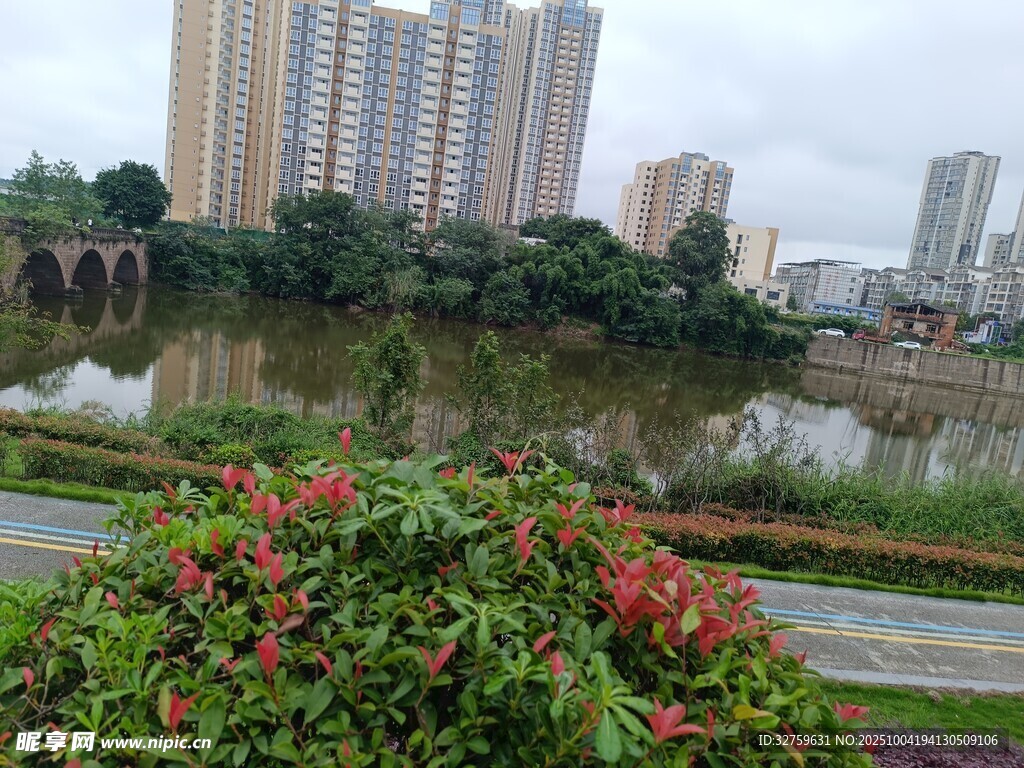 城市河畔繁花景观