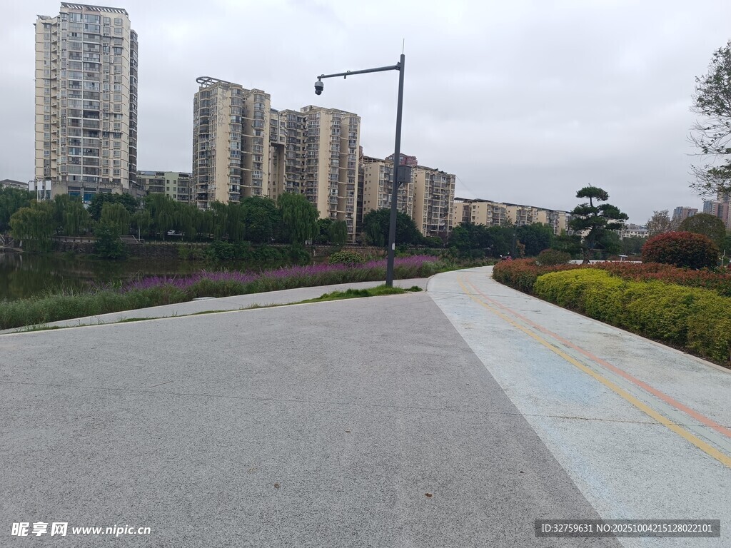 城市路旁的现代住宅景观