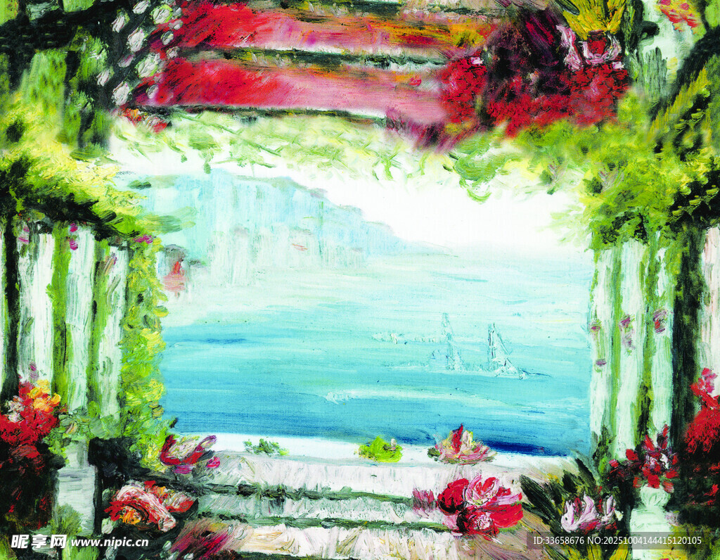 梦幻花园中的海景通道