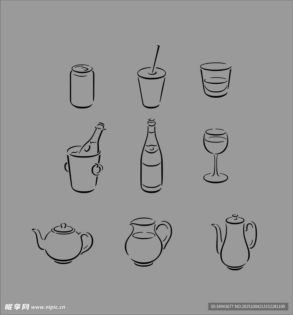 手绘简约饮品器具图标