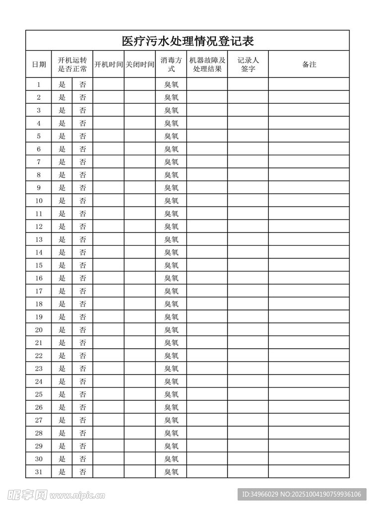 医疗污水登记表