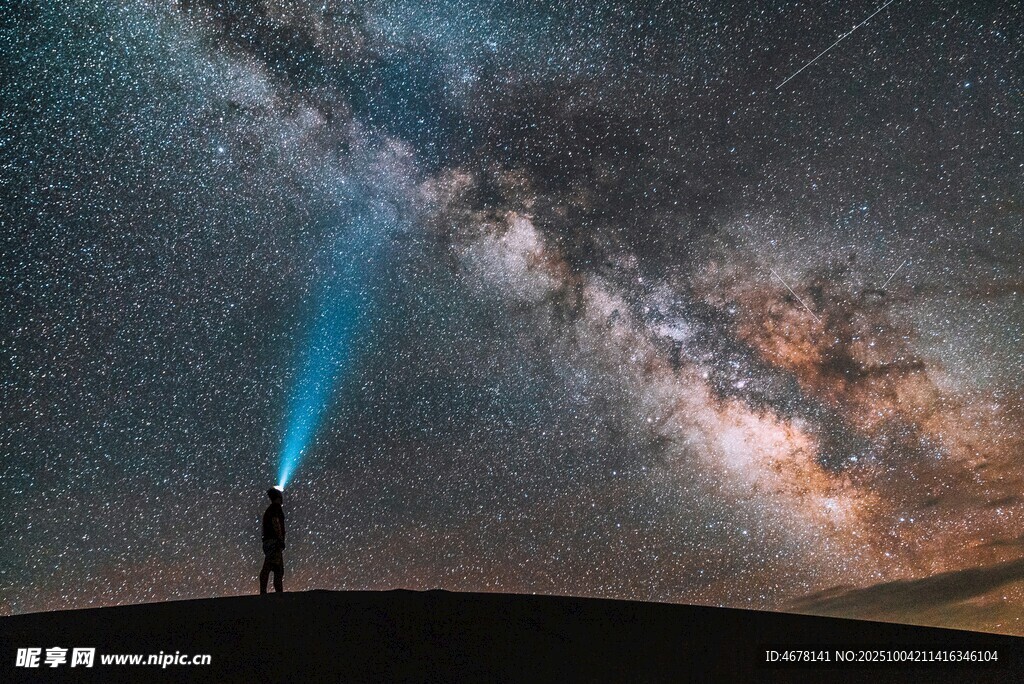 孤身赏星河蓝焰映夜空