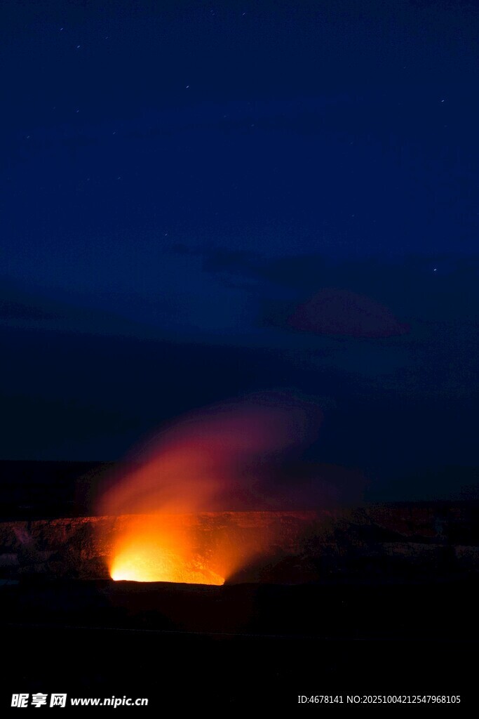 夜幕下的火山喷发现象