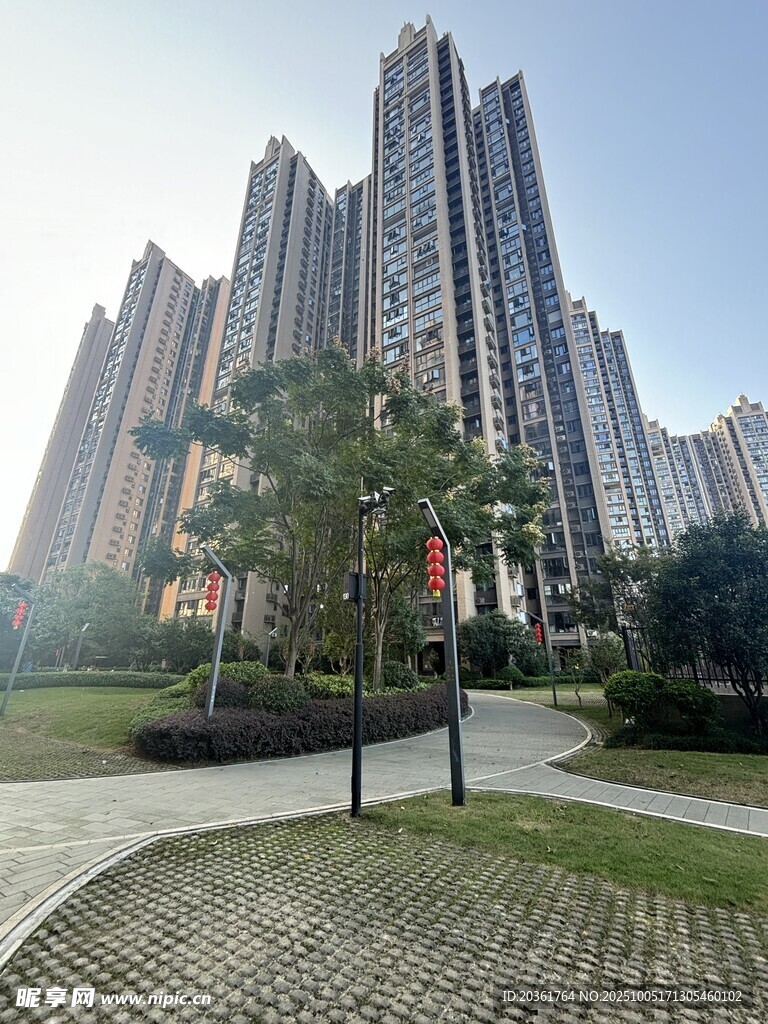 城市高楼旁的绿化景观