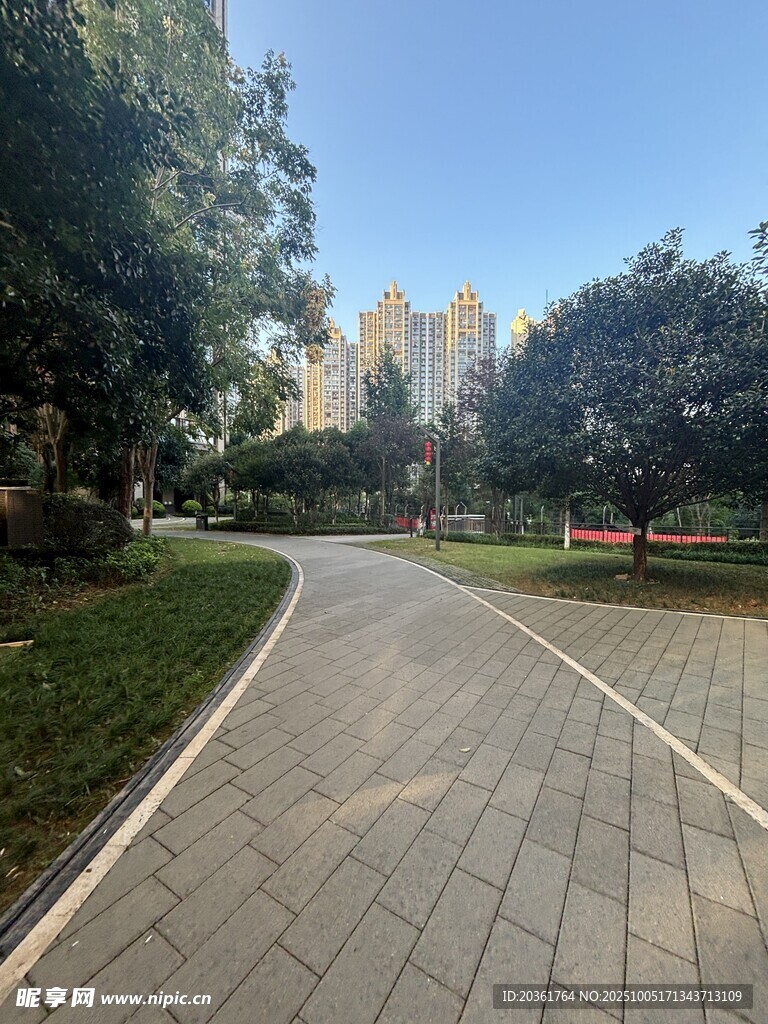 公园中的蜿蜒砖石小路