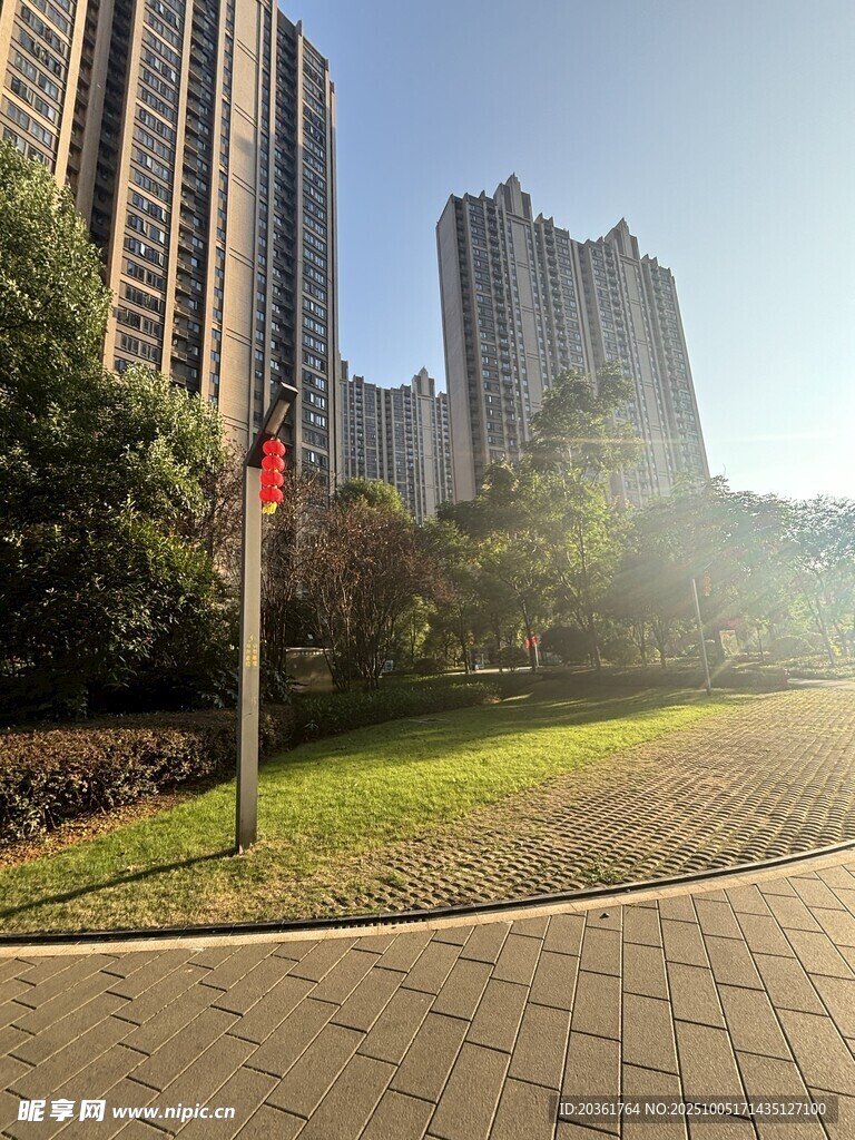 城市住宅区的阳光步道