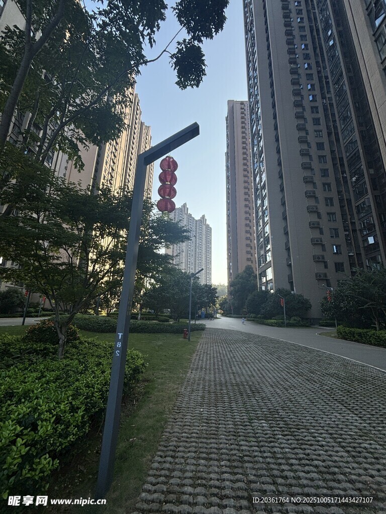 小区内整洁的砖石铺就道路