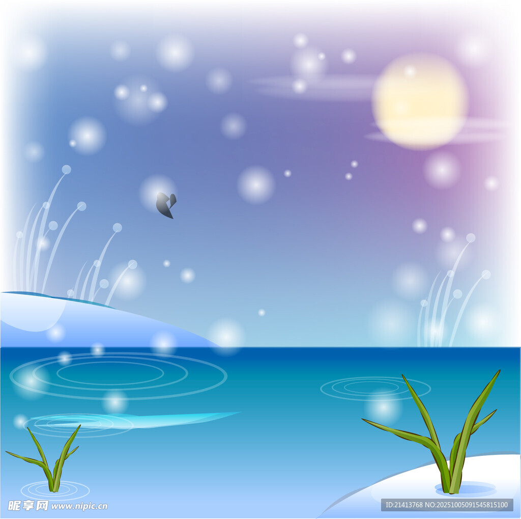 冬日雪景下的宁静水边