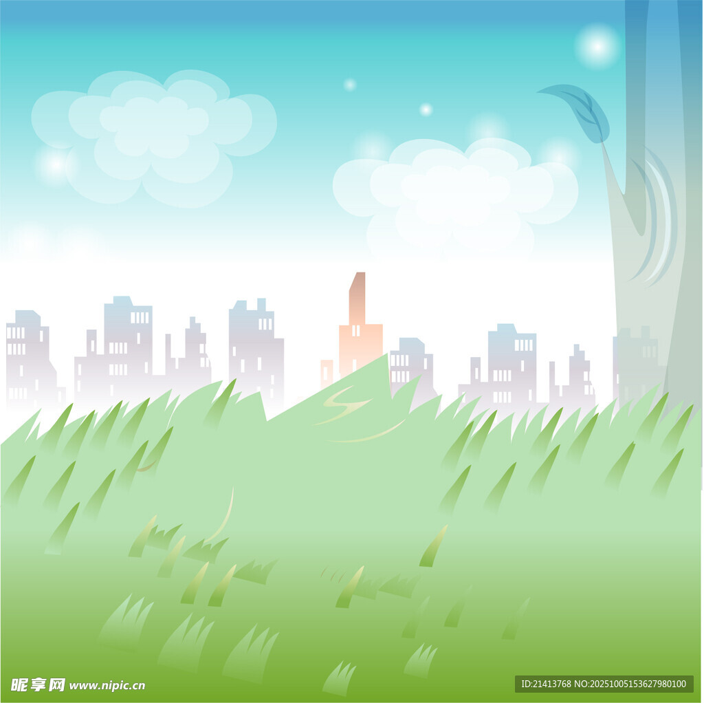 城市边的绿色草地风景