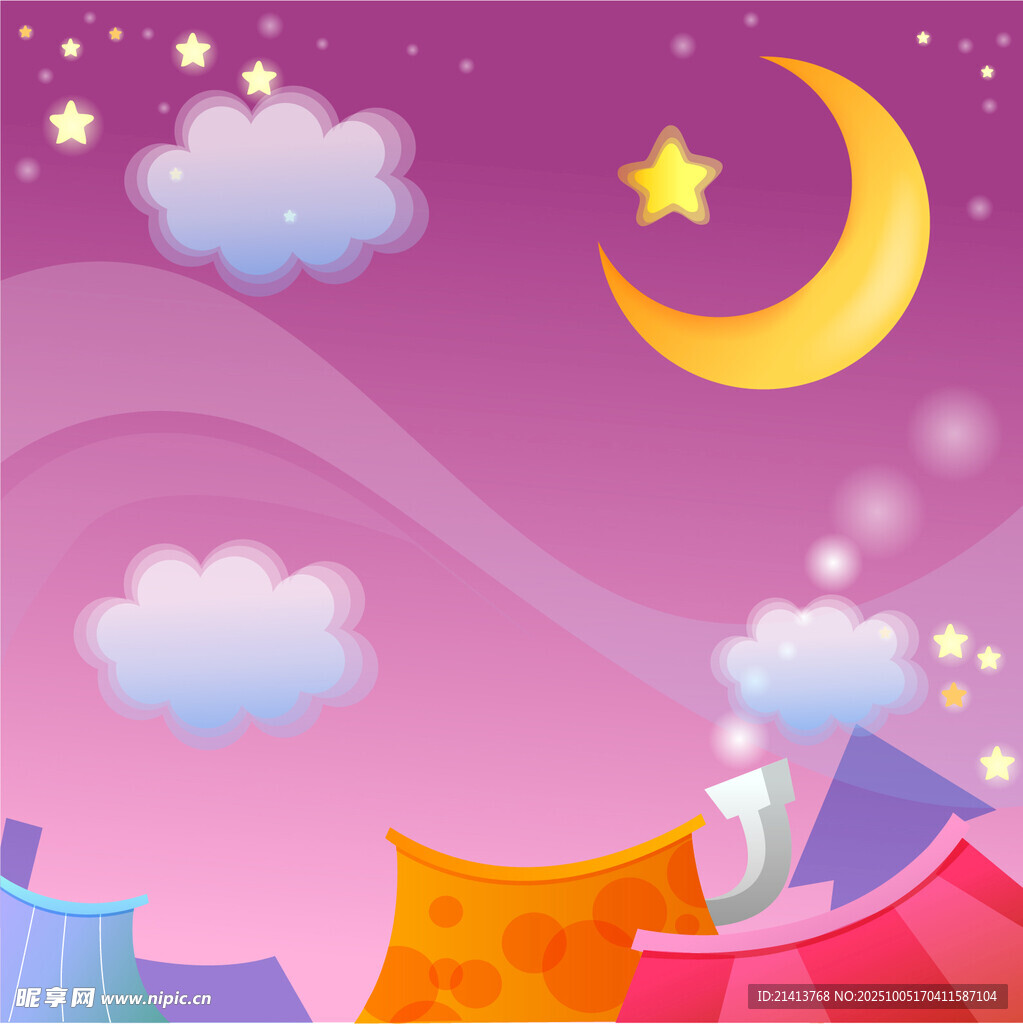 梦幻月夜下的多彩屋顶