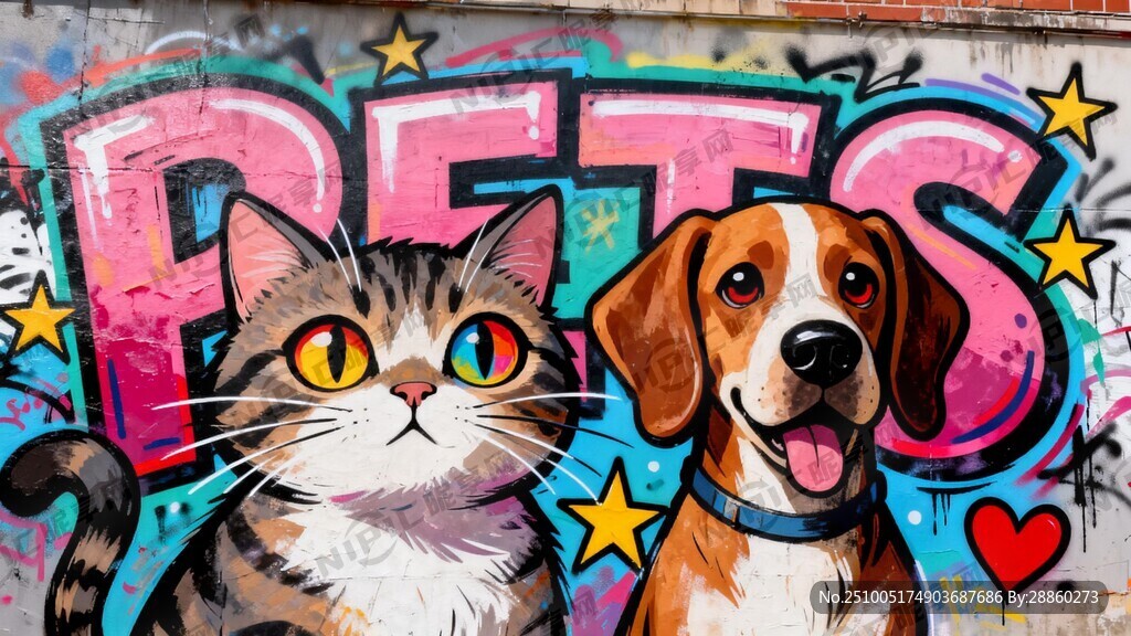 涂鸦风格 猫狗宠物的 拉同点