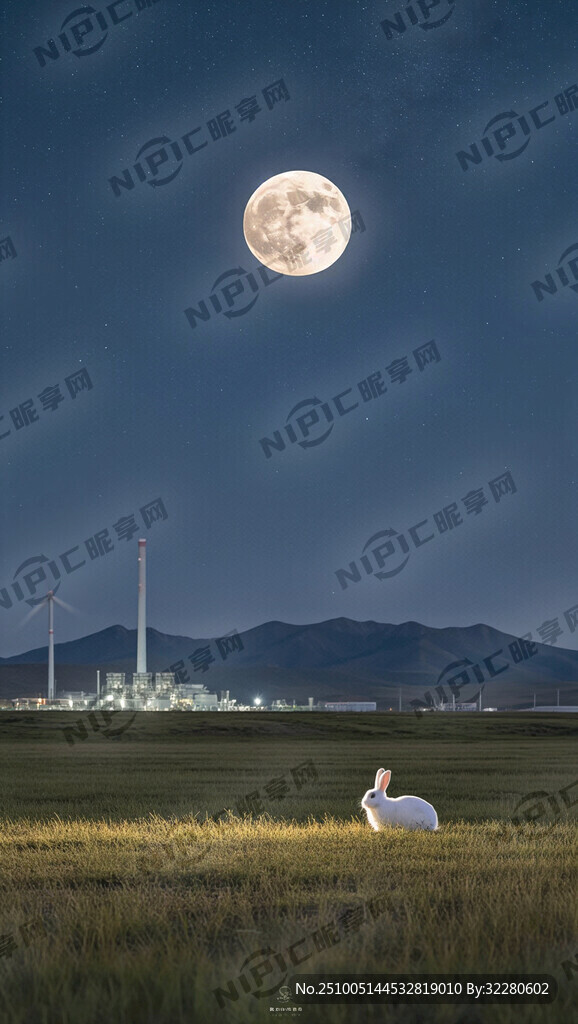 月亮  玉兔  电厂 远山风电