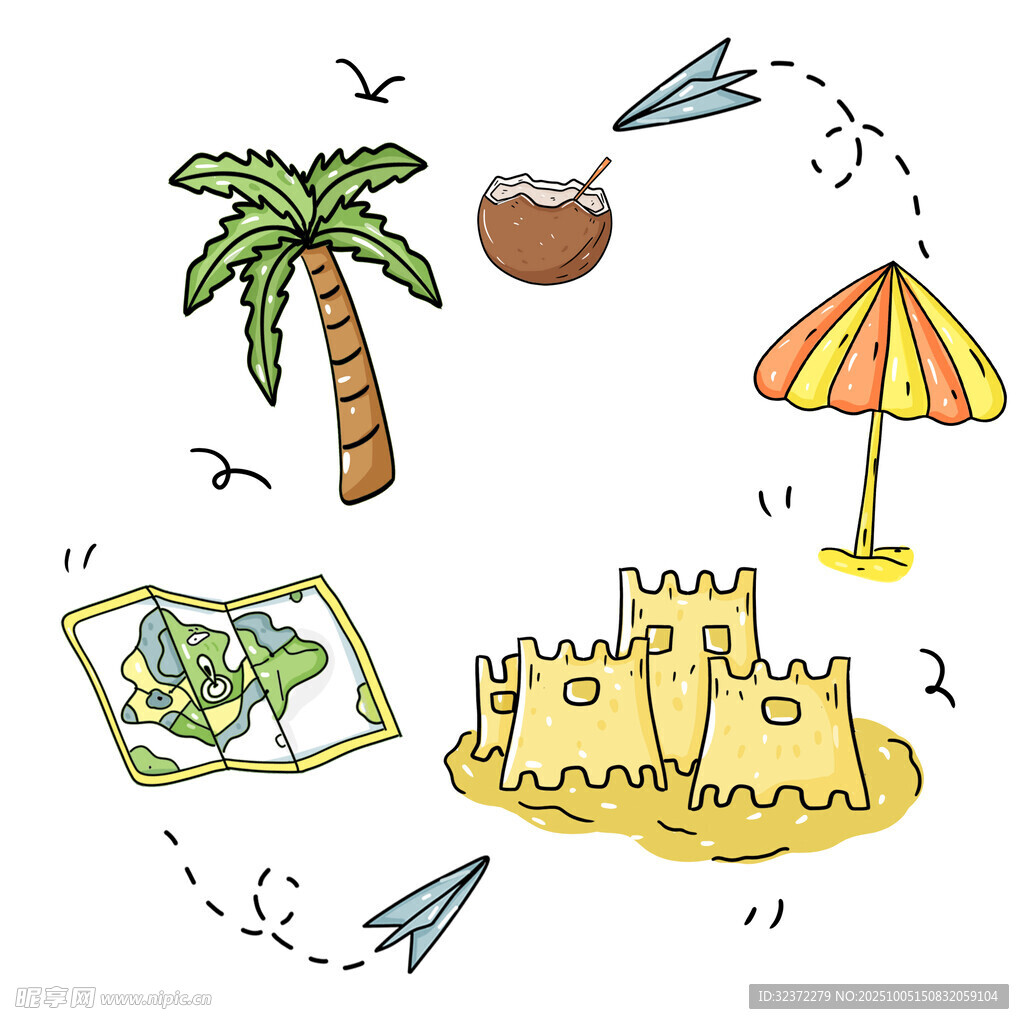 夏日沙滩度假元素插画