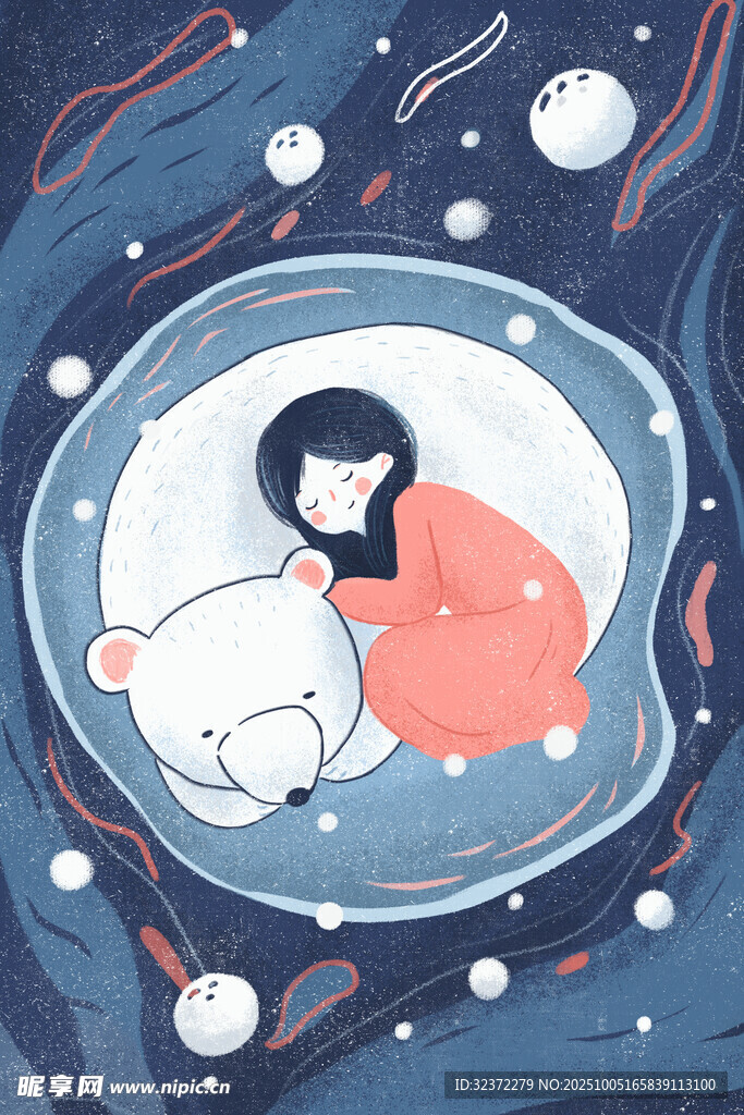 女孩与白兔的梦幻睡眠场景