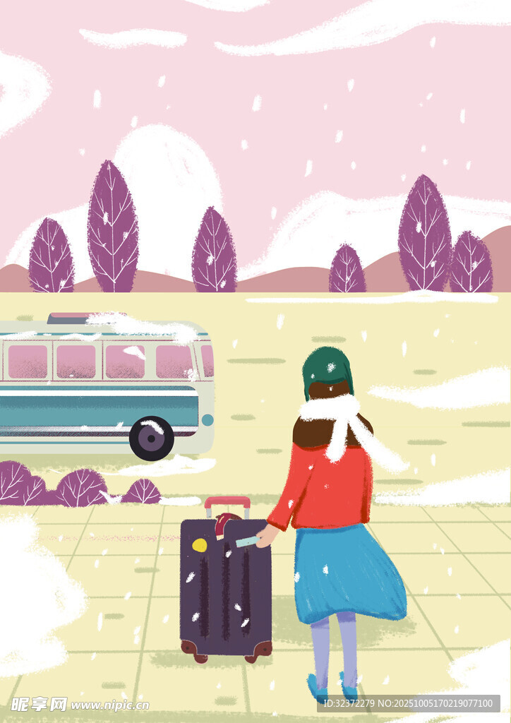 女孩拖着行李准备开启旅程