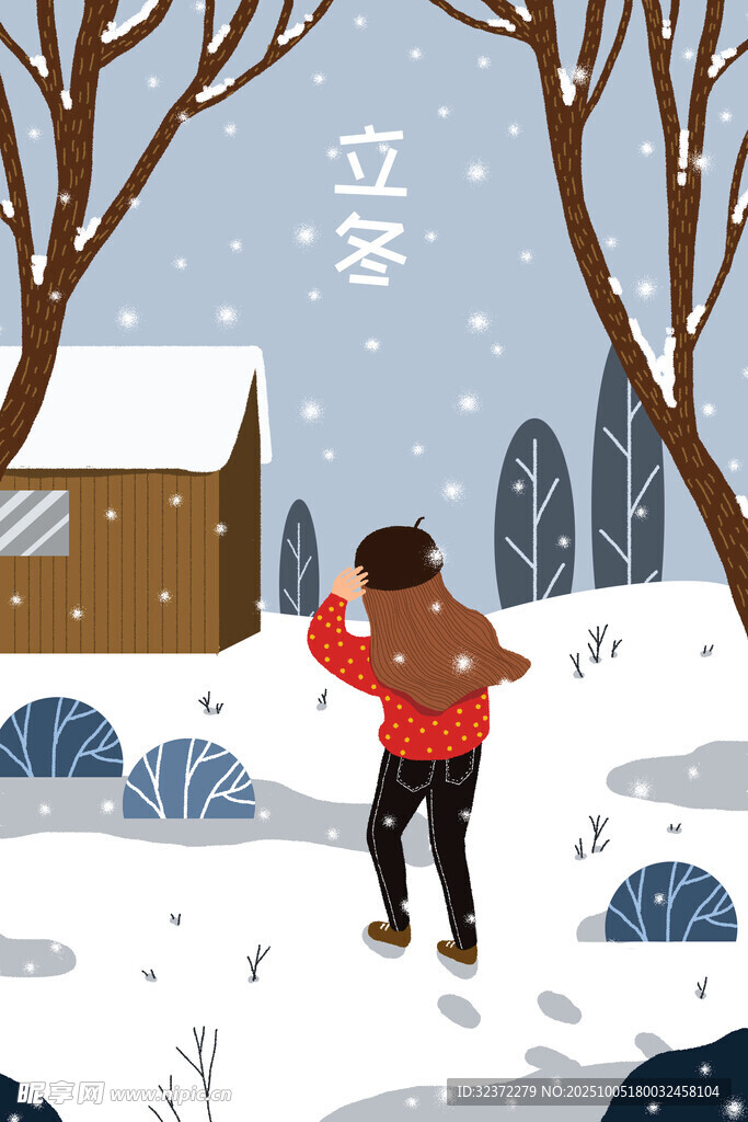 雪中漫步的红衣人