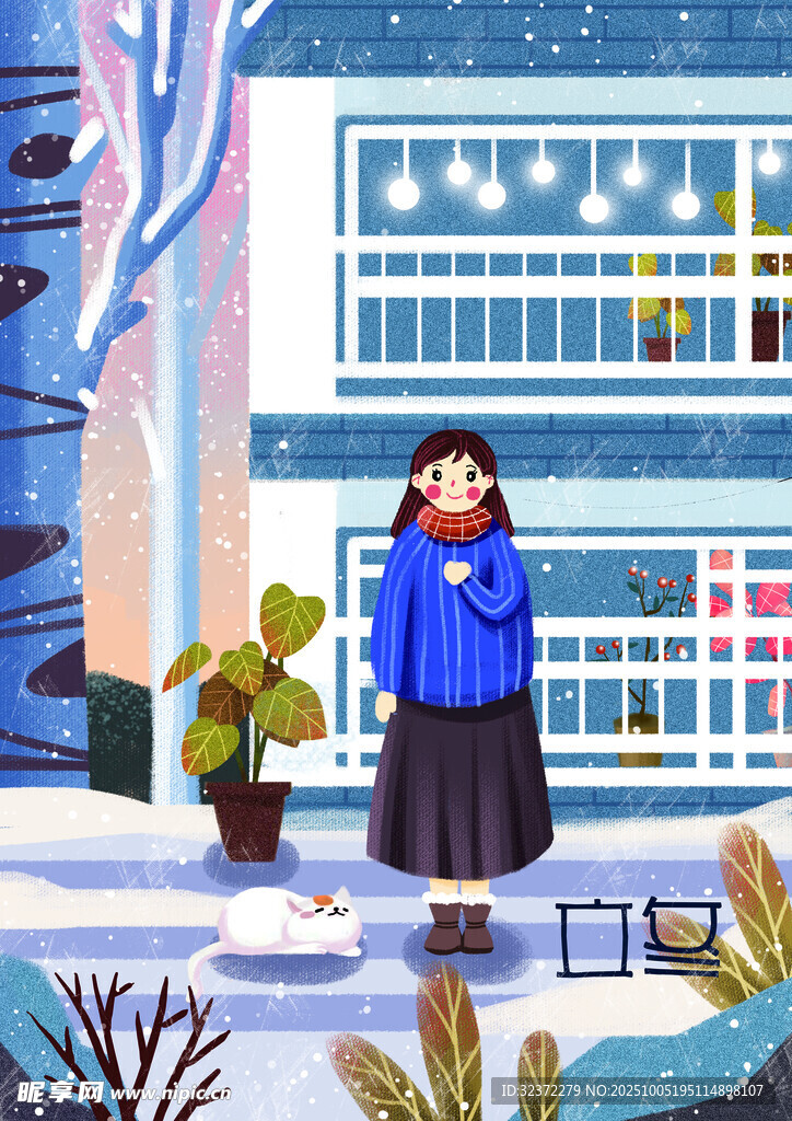 冬日女孩在雪景中的温暖瞬间