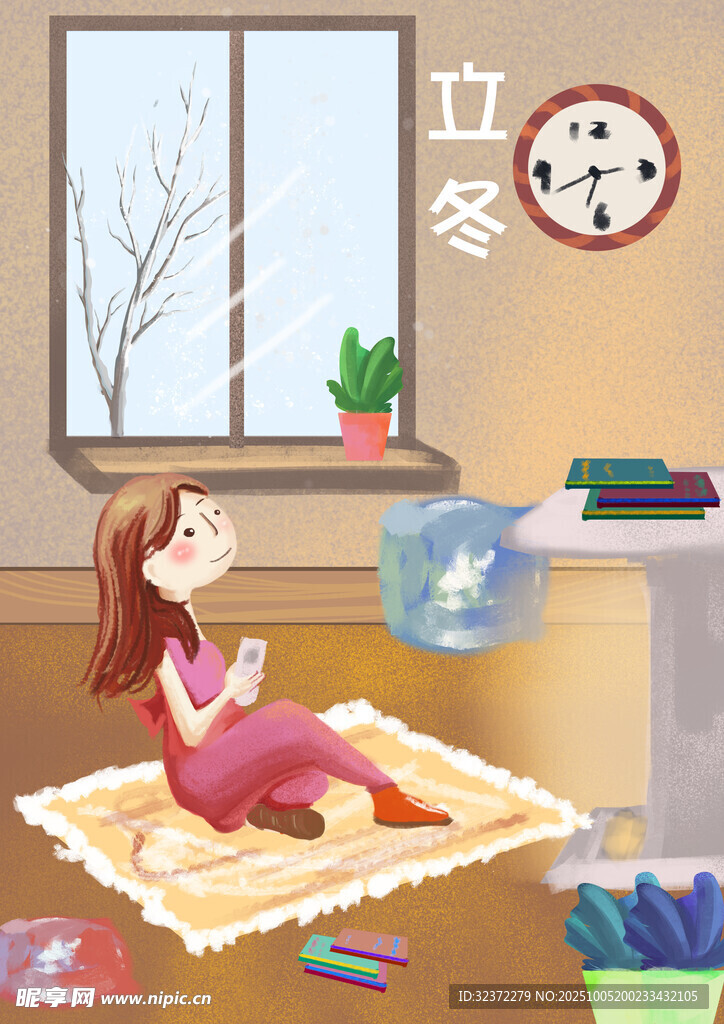女孩冬日窗边惬意阅读时光