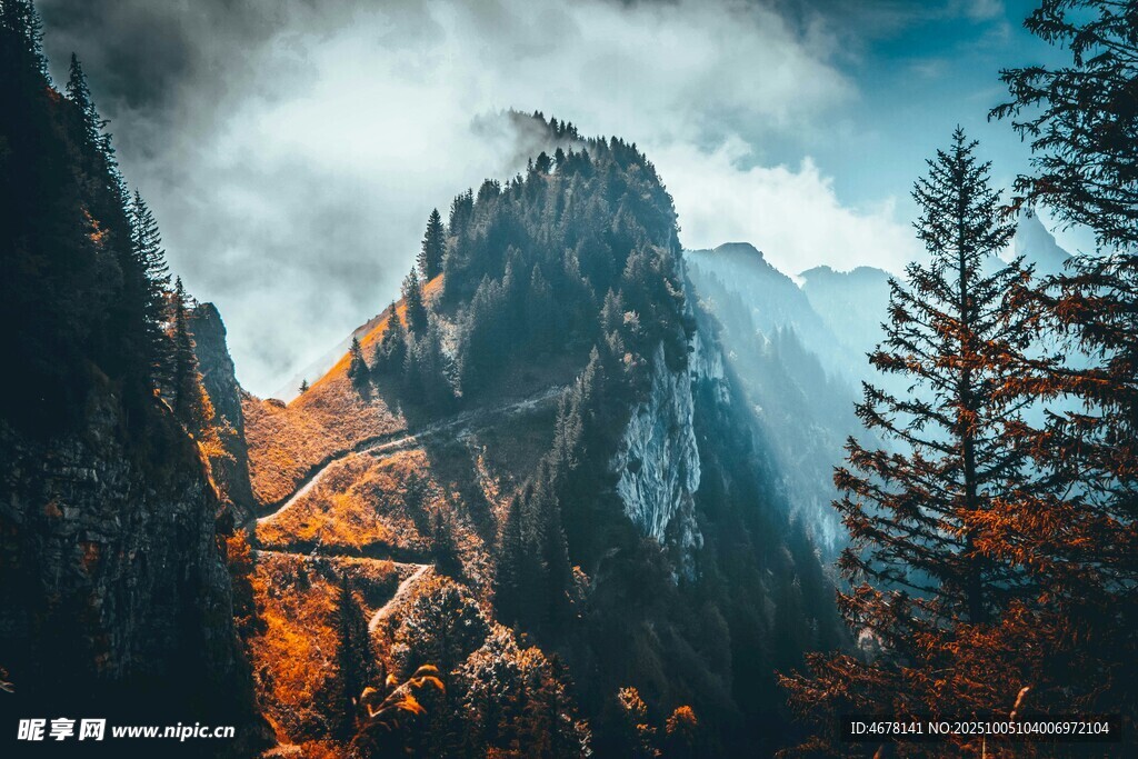 壮丽山景与秋日森林景象